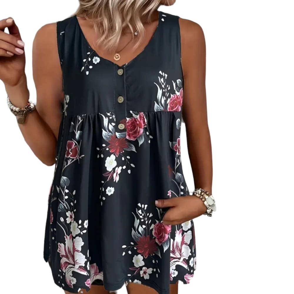Floral Tank Top With Buttons